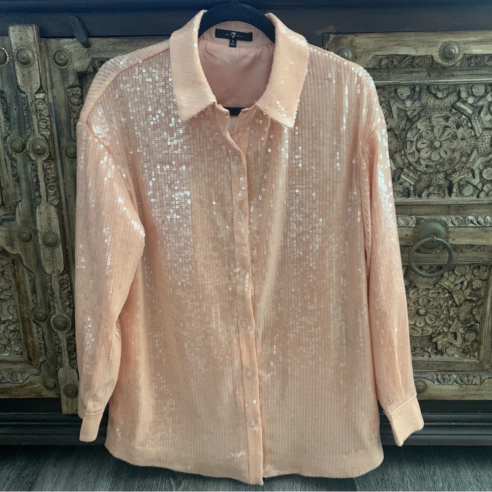 7 for All Mankind Sequin Button Down Oversized Blouse sz S/M